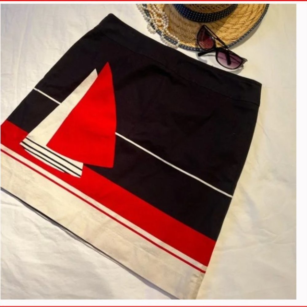 Yacht Rock Nautical Navy Sailboat Skirt | Talbot's | 10P | EUC | CRUISE / TRAVEL